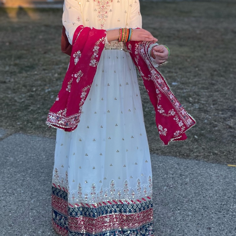 White and Red Embroidered Dress